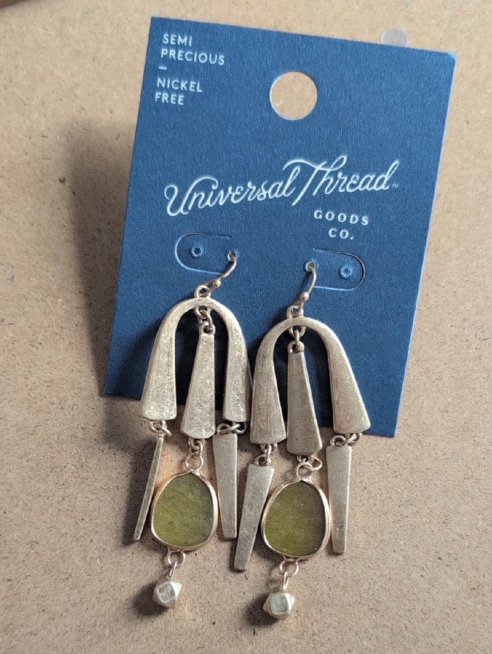 Universal Thread Gold-Tone Earrings with Olive Green Accents